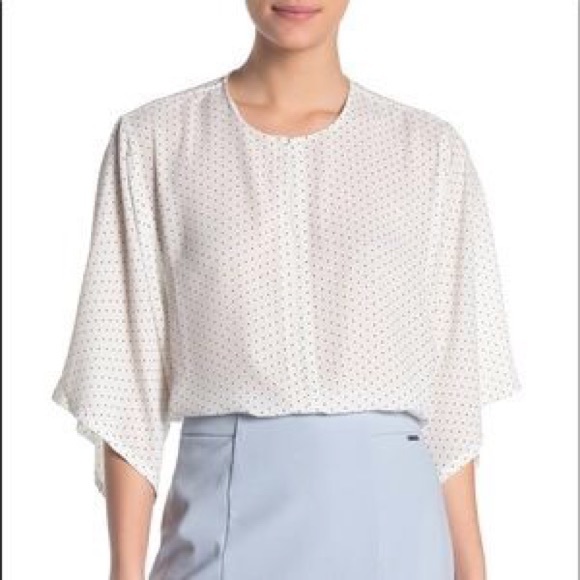 T TAHARI | White polka dot flutter sleeve … - Picture 4 of 9